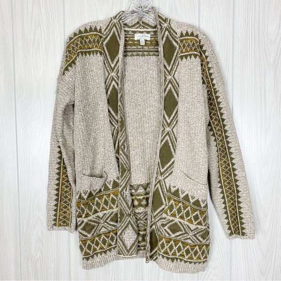 Lucky Brand Sweaters - Lucky Brand | Green & Gray Aztec Print Open Front Cardigan Sweater Size Medium
